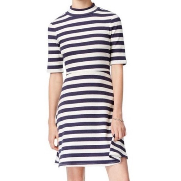 Maison Jules Navy Stripe Rib Knit Mock Neck Dress Sz XL - Picture 1 of 9